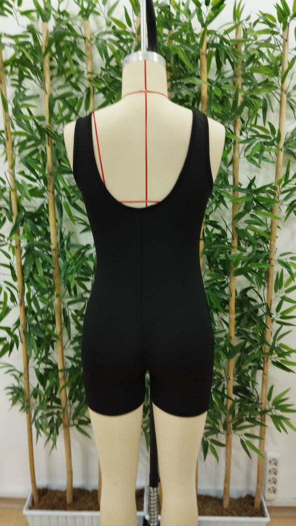 Kadın Kare Yaka Sırt Dekolte Detay Dalgıç Bodycon Mini Tulum