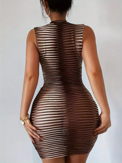 Kadın Kolsuz Desenli Mini Bodycon Dalgıç Elbise