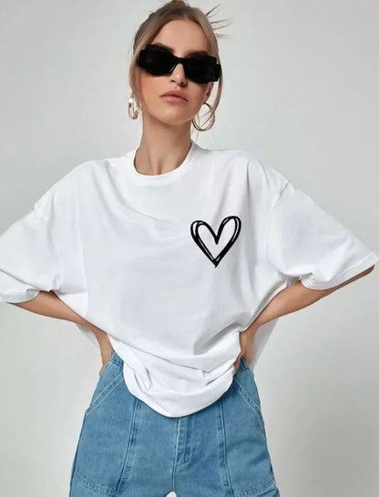 Unisex Baskılı Oversize T-Shirt - Beyaz