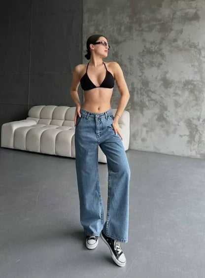 Palazzo Jeans Pantalon - Mavi