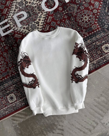 Bisiklet Yaka Baskılı SweatShirt - Beyaz