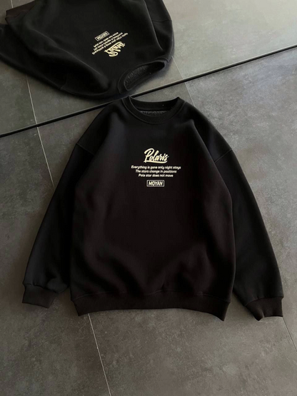 Kışlık Bisiklet Yaka Ön Ve Arka Baskılı SweatShirt - Siyah