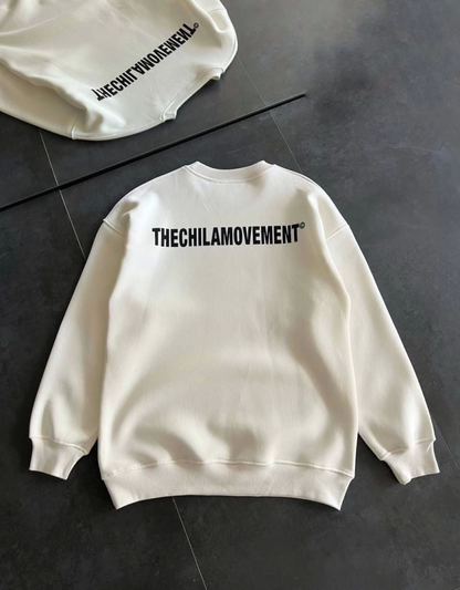 Kışlık Bisiklet Yaka Oversize Baskılı SweatShirt - Beyaz